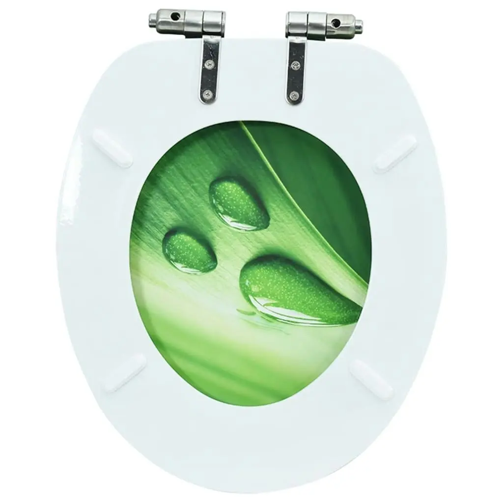 WC Toilet Seat with Soft Close Lid MDF Green Water Drop Design 146915