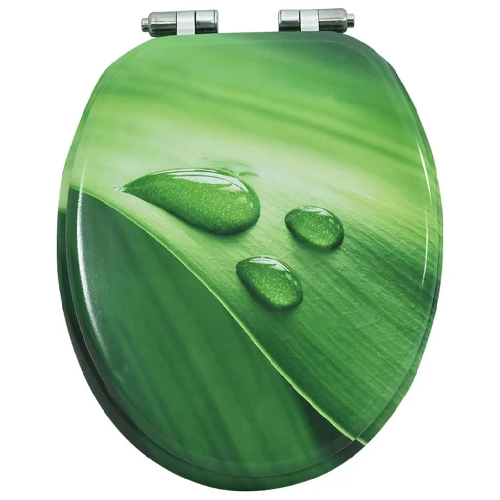 WC Toilet Seat with Soft Close Lid MDF Green Water Drop Design 146915