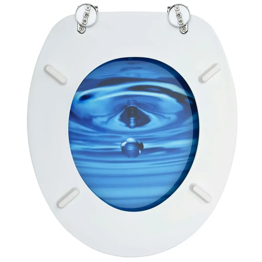 WC Toilet Seat with Lid MDF Blue Water Drop Design 146906