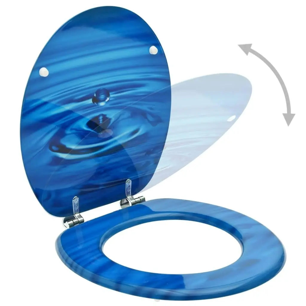 WC Toilet Seat with Lid MDF Blue Water Drop Design 146906