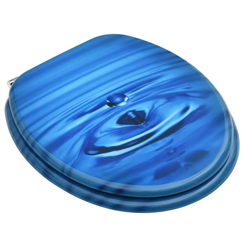 WC Toilet Seat with Lid MDF Blue Water Drop Design 146906