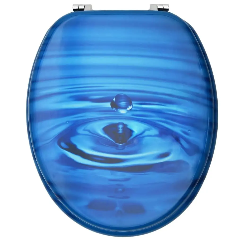 WC Toilet Seat with Lid MDF Blue Water Drop Design 146906