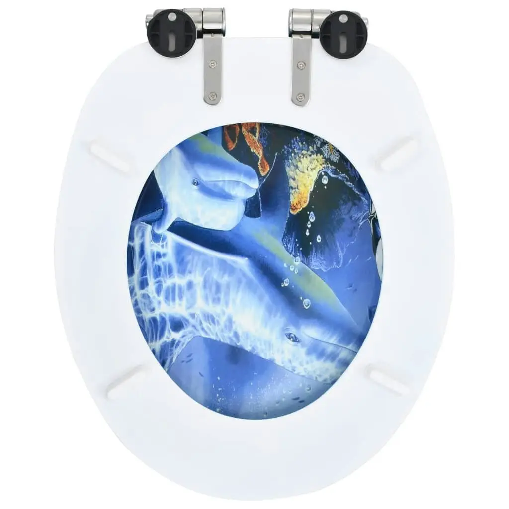 WC Toilet Seats 2 pcs with Soft Close Lids MDF Dolphins Design 276998