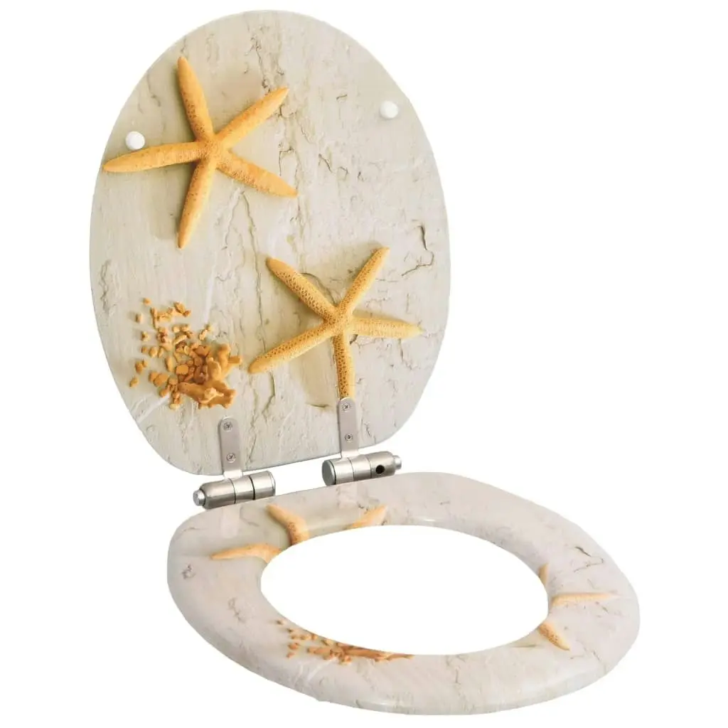 WC Toilet Seats 2 pcs with Soft Close Lids MDF Starfish Design 276997