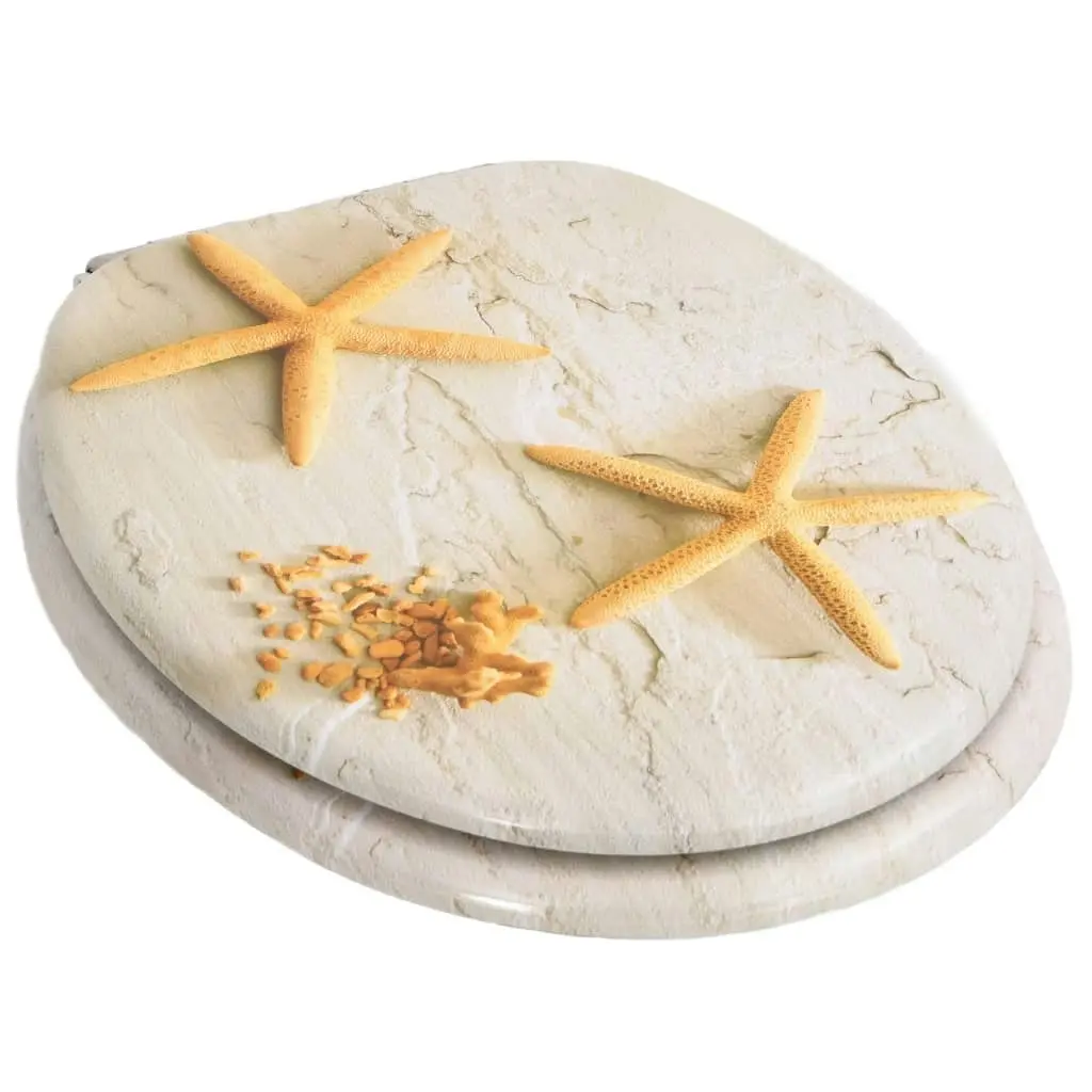 WC Toilet Seats 2 pcs with Soft Close Lids MDF Starfish Design 276997