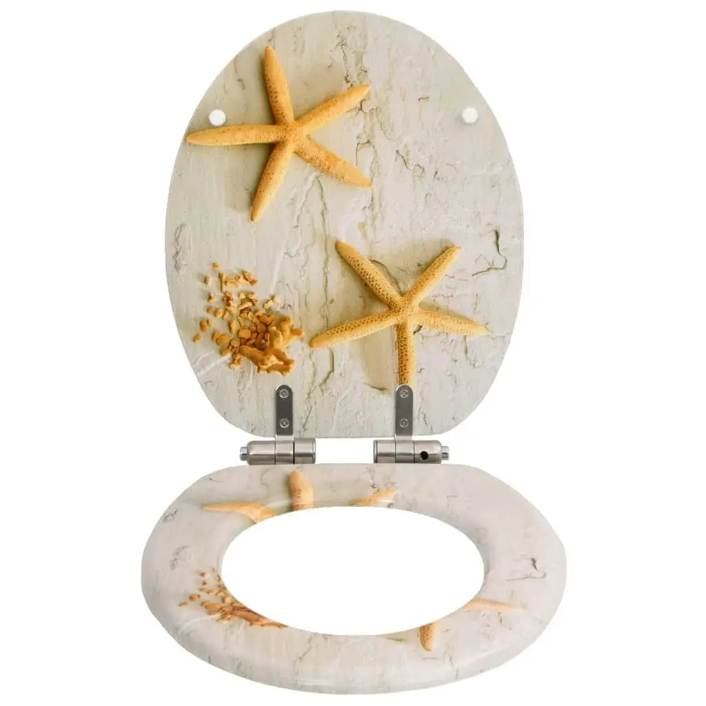 WC Toilet Seats 2 pcs with Soft Close Lids MDF Starfish Design 276997