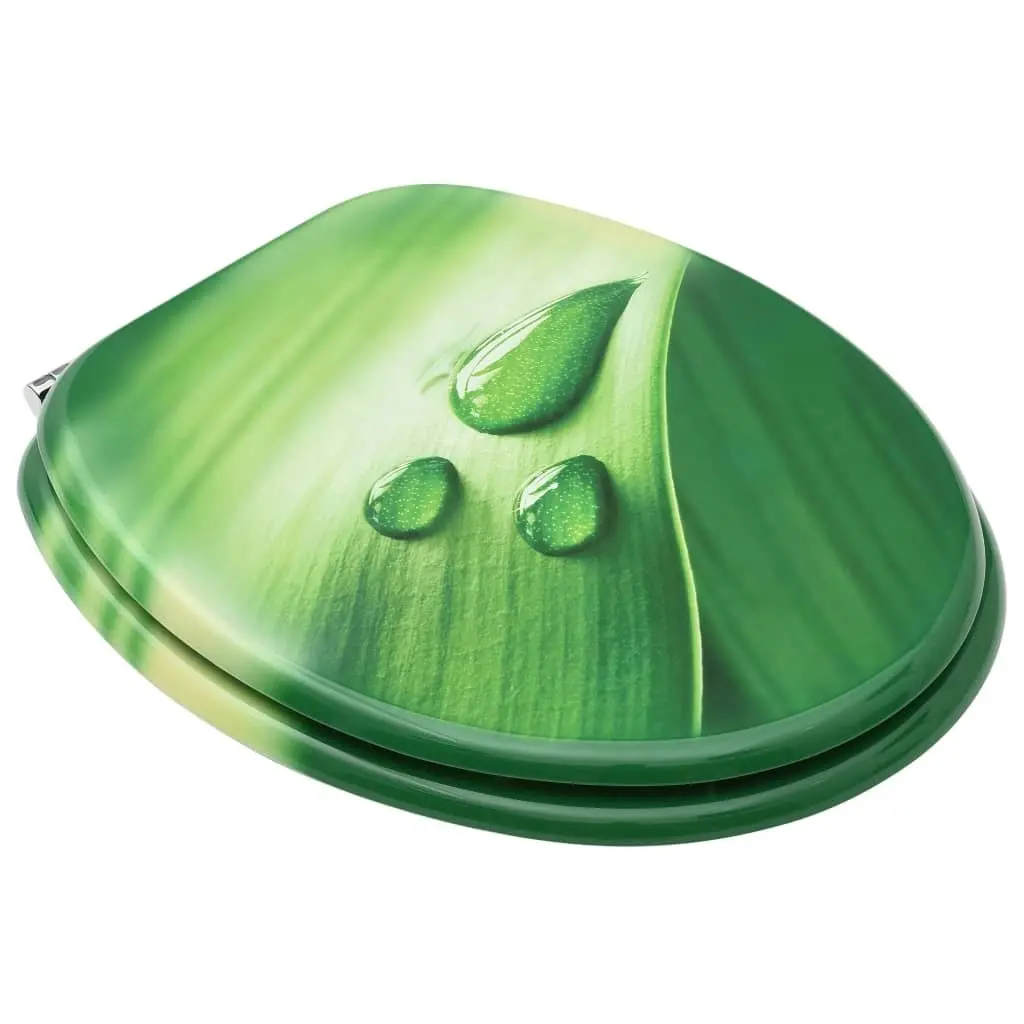 WC Toilet Seats with Lid 2 pcs MDF Green Water Drop Design 3056407