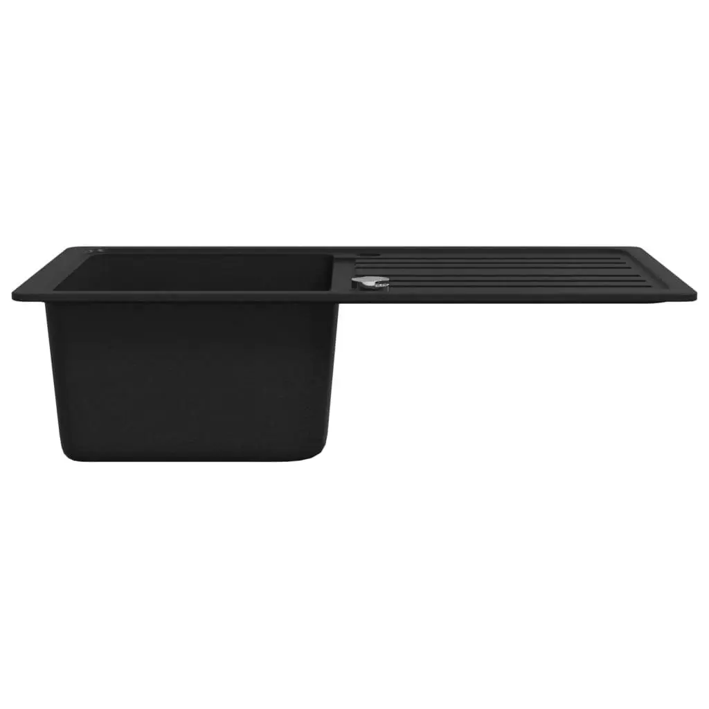 Granite Kitchen Sink Single Basin with Drainer Reversible Black 145513