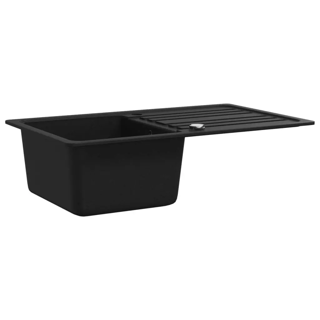 Granite Kitchen Sink Single Basin with Drainer Reversible Black 145513