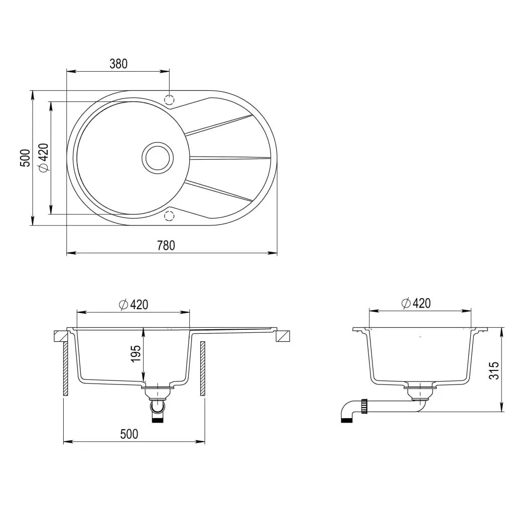 Granite Kitchen Sink Single Basin Oval Black 145528