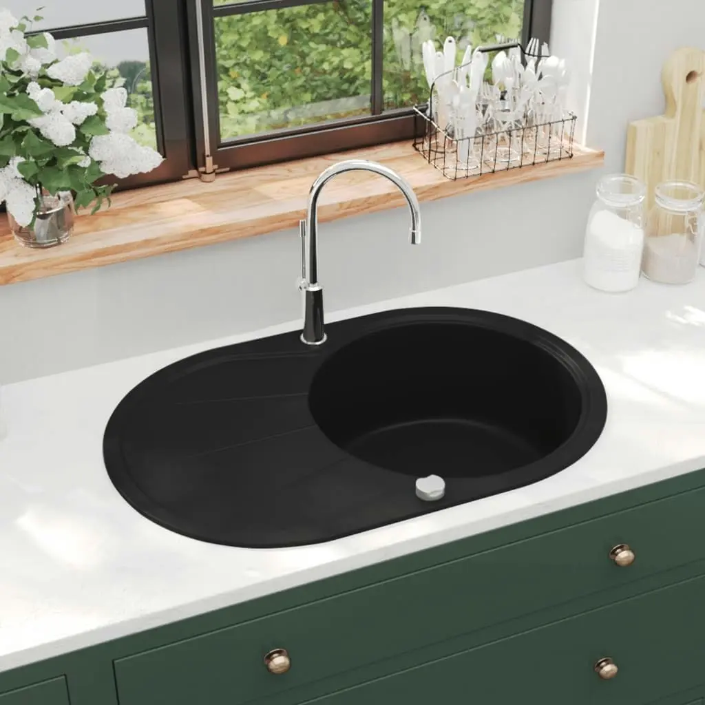 Granite Kitchen Sink Single Basin Oval Black 145528