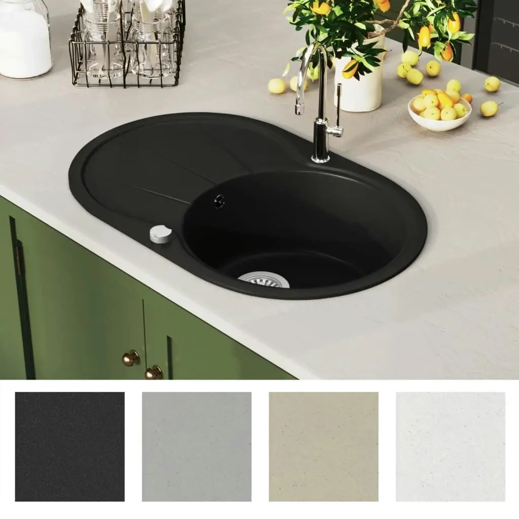 Granite Kitchen Sink Single Basin Oval Black 145528