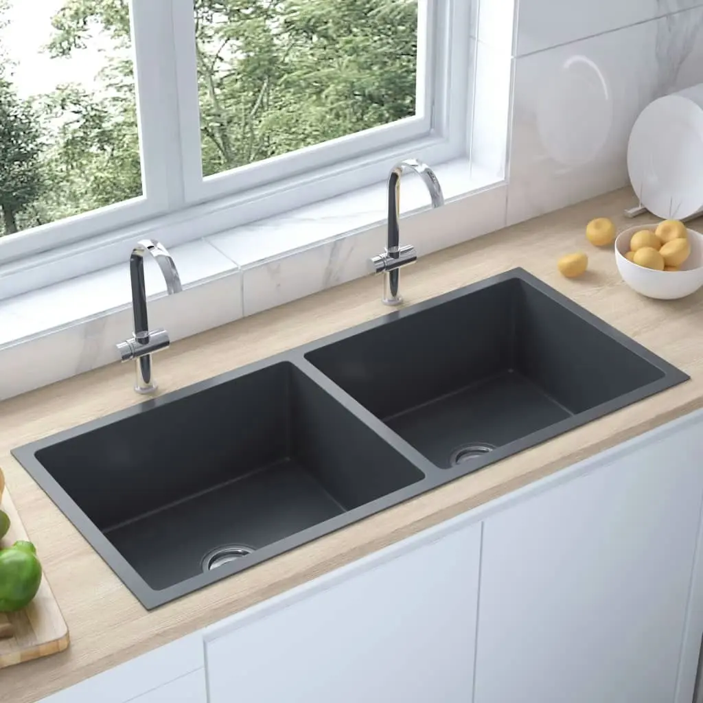 Handmade Kitchen Sink Black Stainless Steel 148775