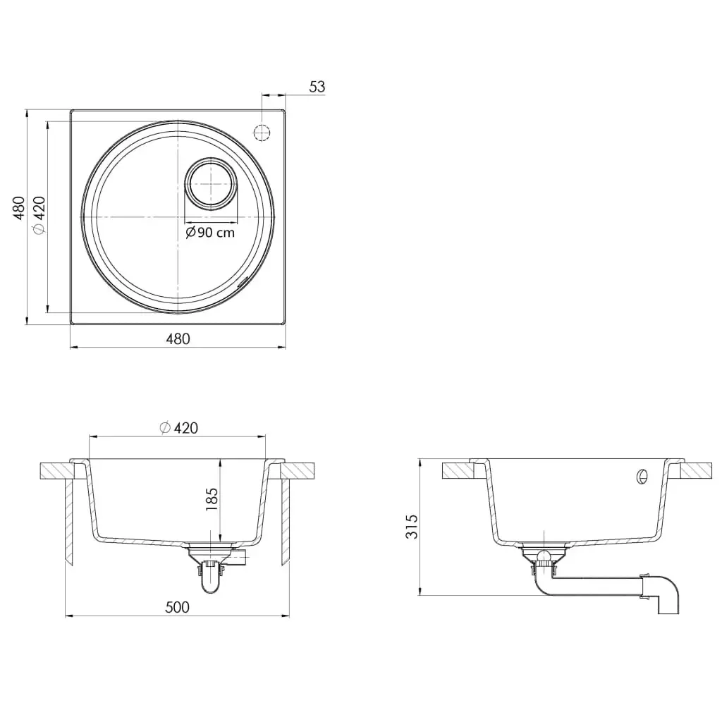 Kitchen Sink with Overflow Hole Black Granite 150999