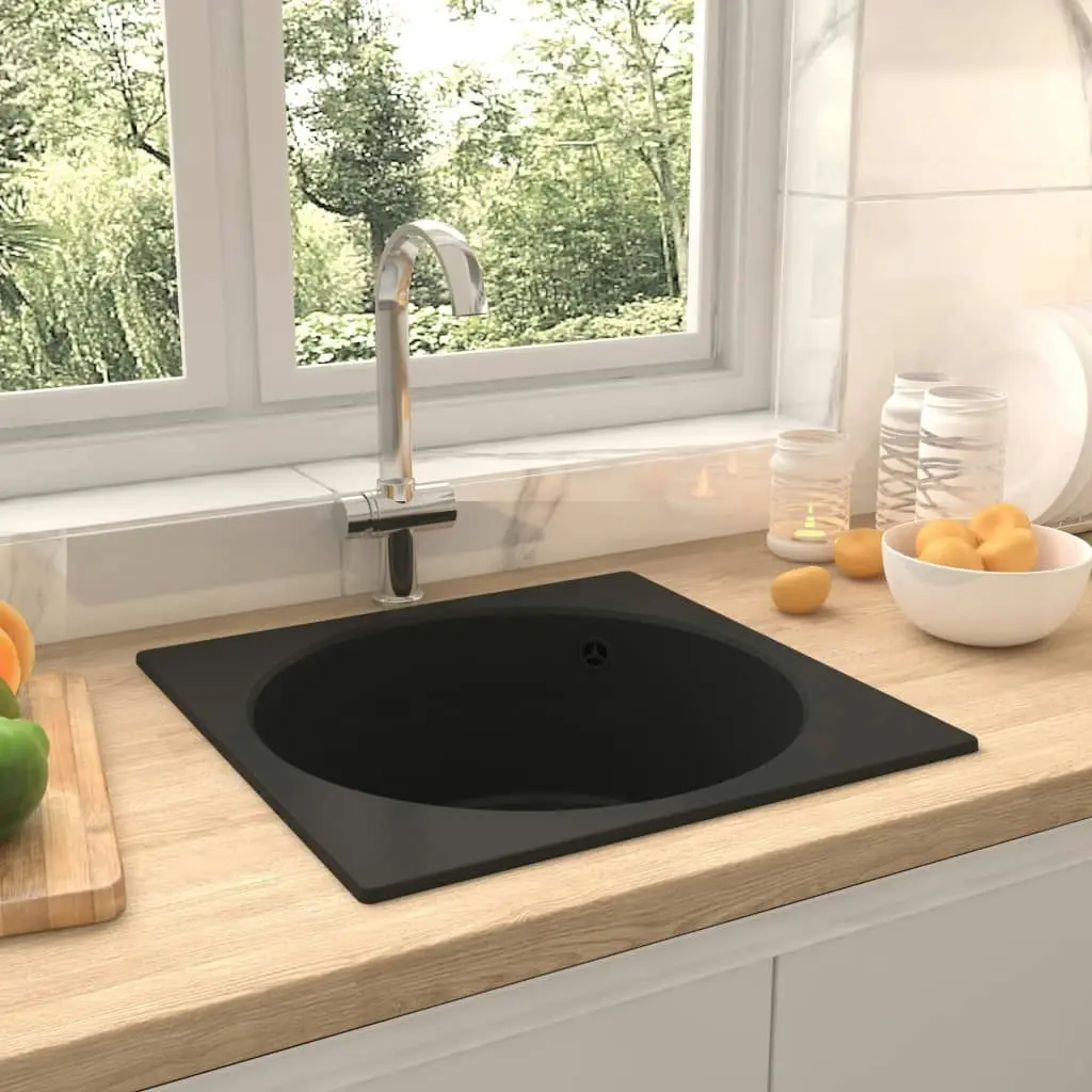 Kitchen Sink with Overflow Hole Black Granite 150999