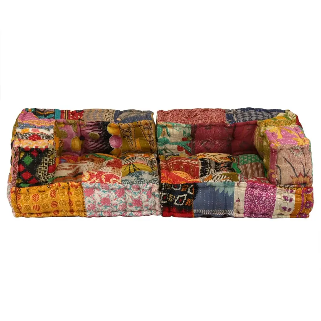 2-Seater Modular Pouffe Patchwork Fabric 244987