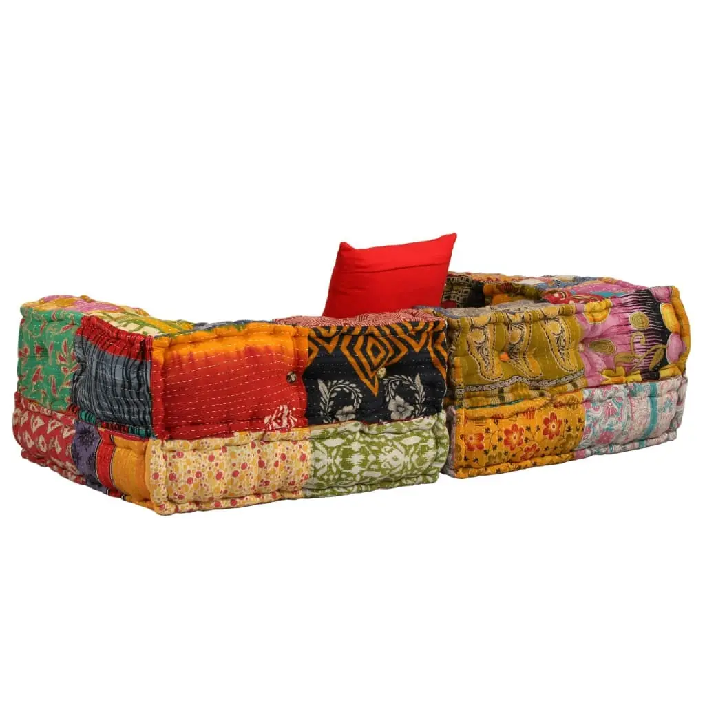 2-Seater Modular Pouffe Patchwork Fabric 244987