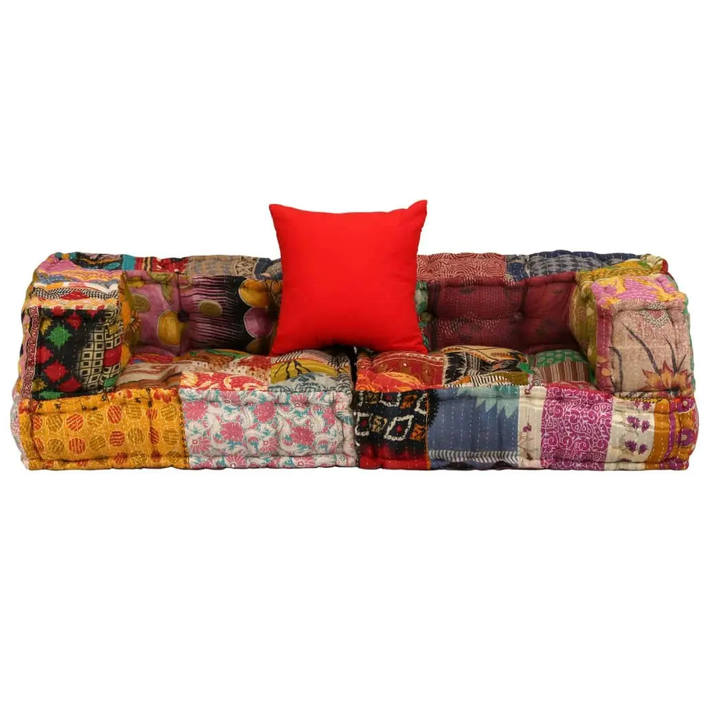 2-Seater Modular Pouffe Patchwork Fabric 244987