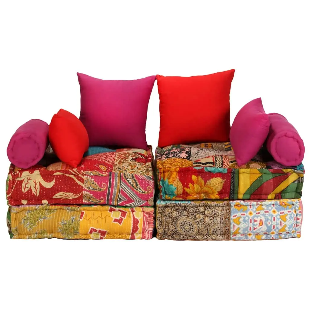 2-Seater Modular Pouffe Patchwork Fabric 244985