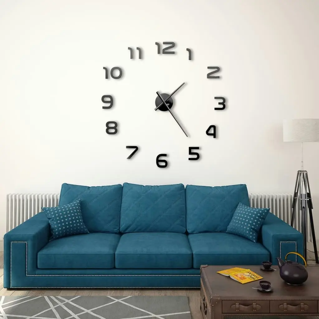 3D Wall Clock Modern Design 100 cm XXL Black 50639