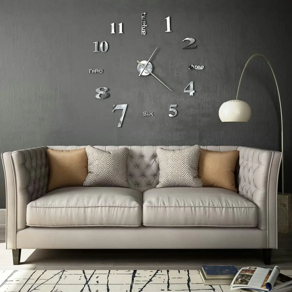 3D Wall Clock Modern Design 100 cm XXL Silver 50636