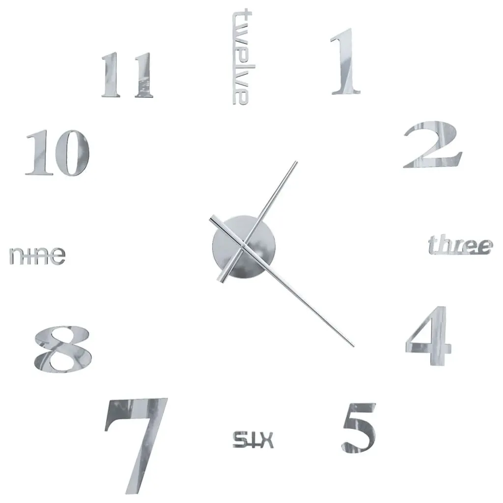 3D Wall Clock Modern Design 100 cm XXL Silver 50636