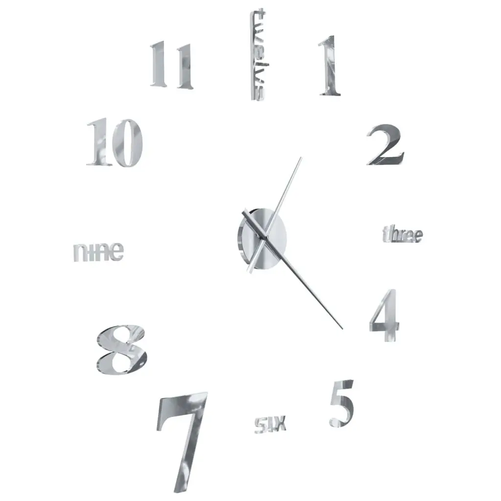 3D Wall Clock Modern Design 100 cm XXL Silver 50636