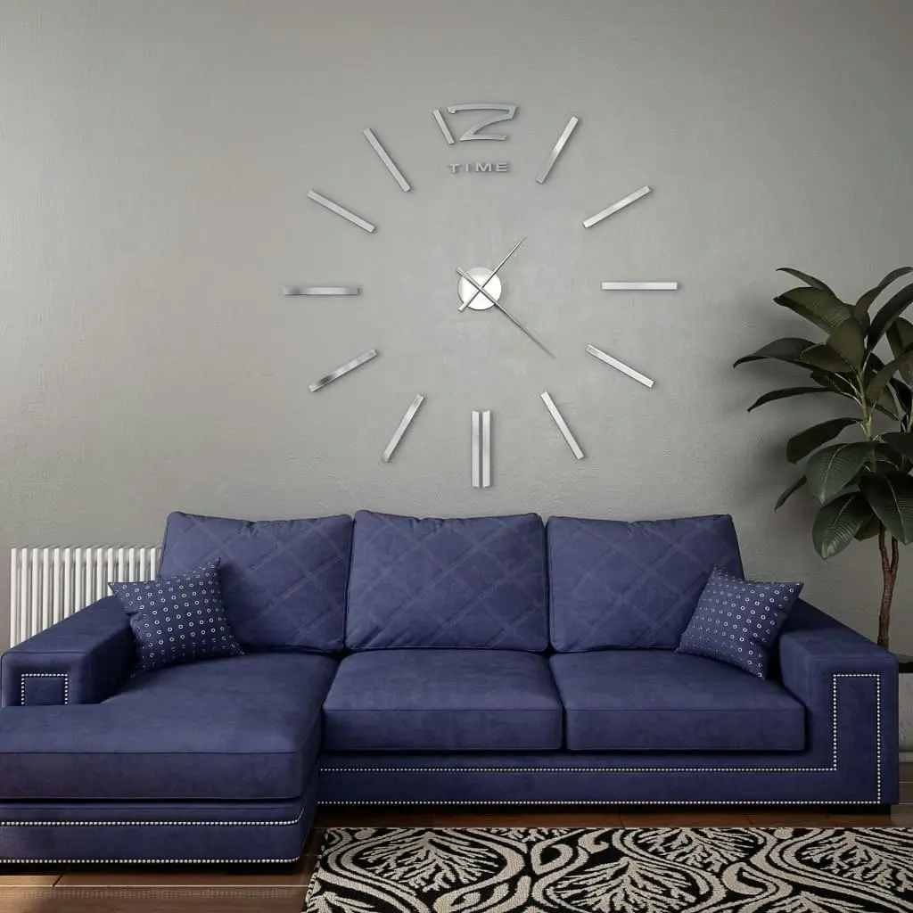 3D Wall Clock Modern Design 100 cm XXL Silver 50637