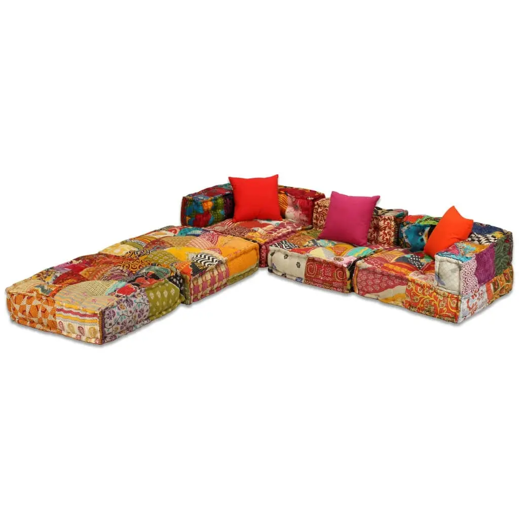 3-Seater Modular Pouffe Patchwork Fabric 244979