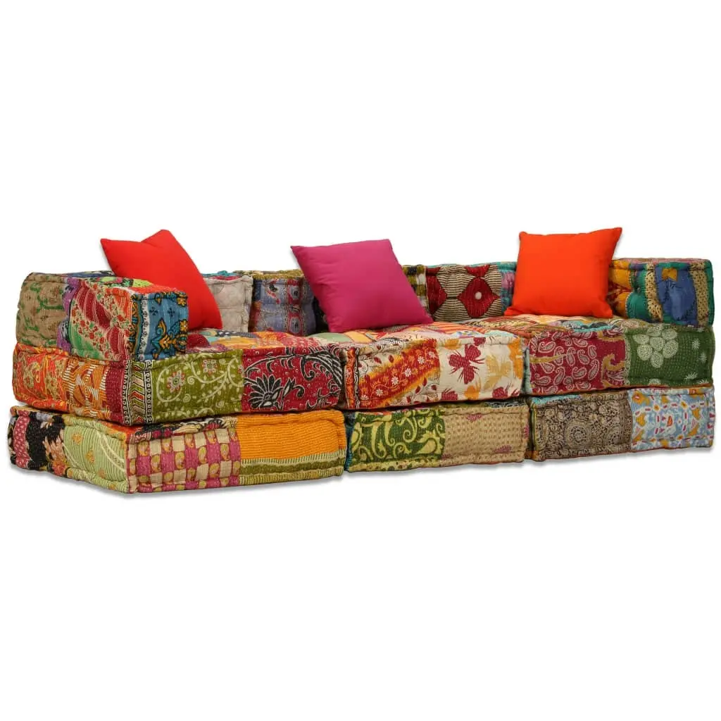 3-Seater Modular Pouffe Patchwork Fabric 244979