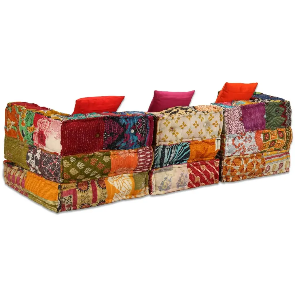 3-Seater Modular Pouffe Patchwork Fabric 244979