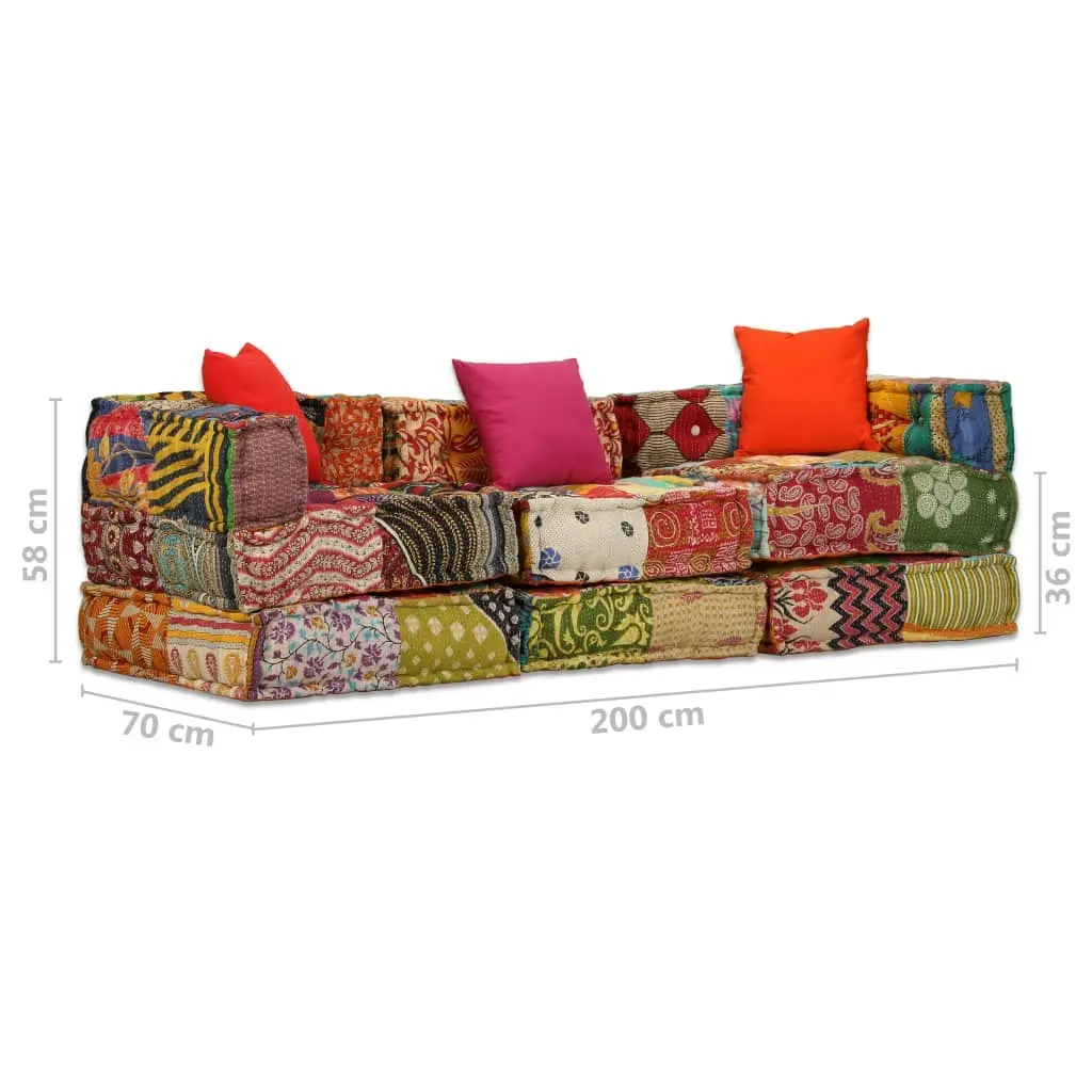 3-Seater Modular Pouffe Patchwork Fabric 244979