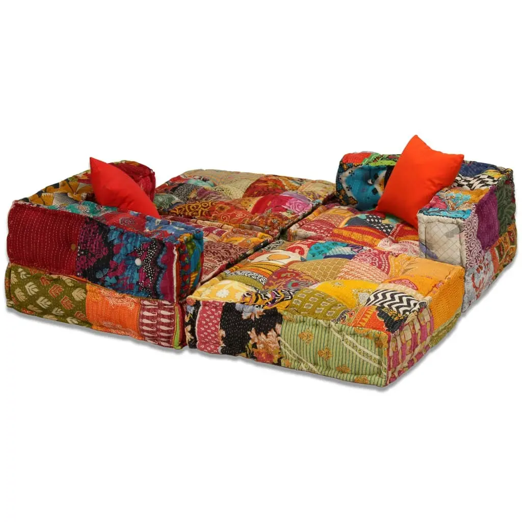 3-Seater Modular Pouffe Patchwork Fabric 244979