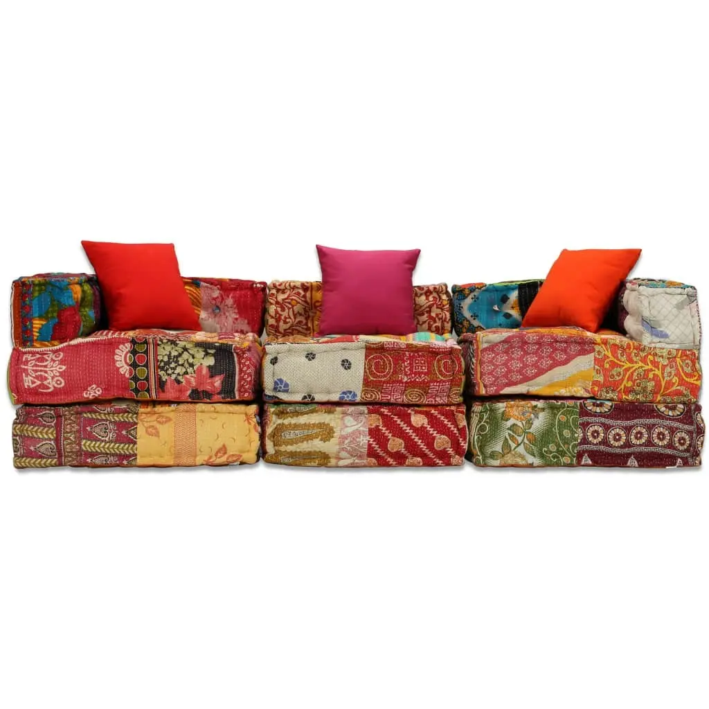 3-Seater Modular Pouffe Patchwork Fabric 244979