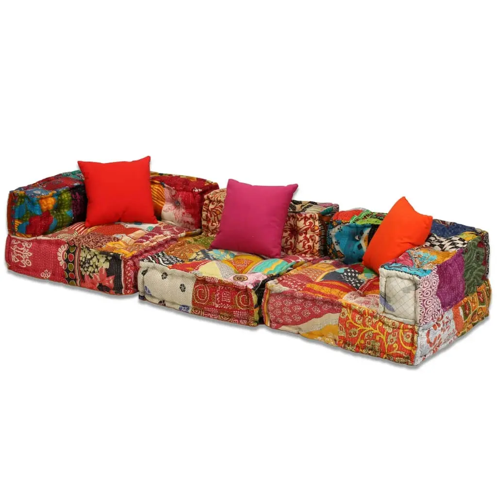 3-Seater Modular Pouffe Patchwork Fabric 244979