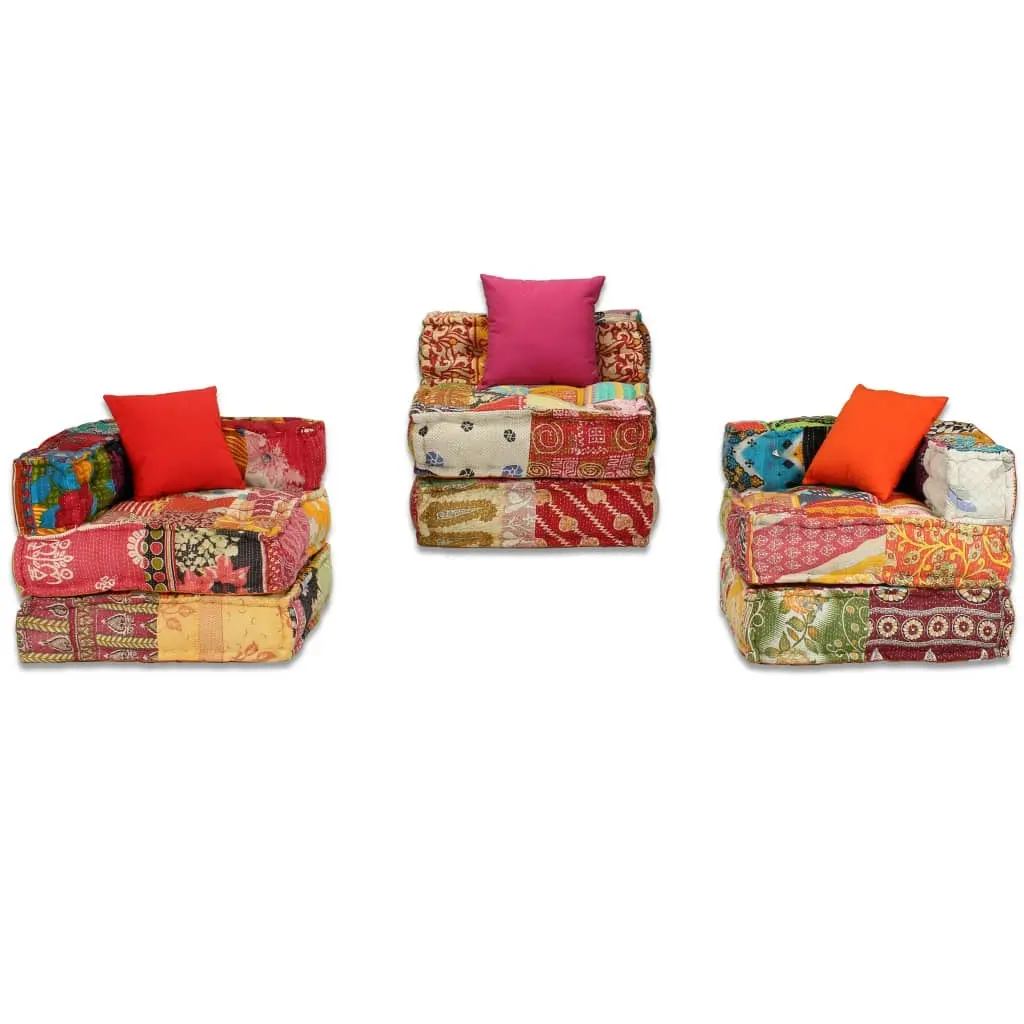 3-Seater Modular Pouffe Patchwork Fabric 244979