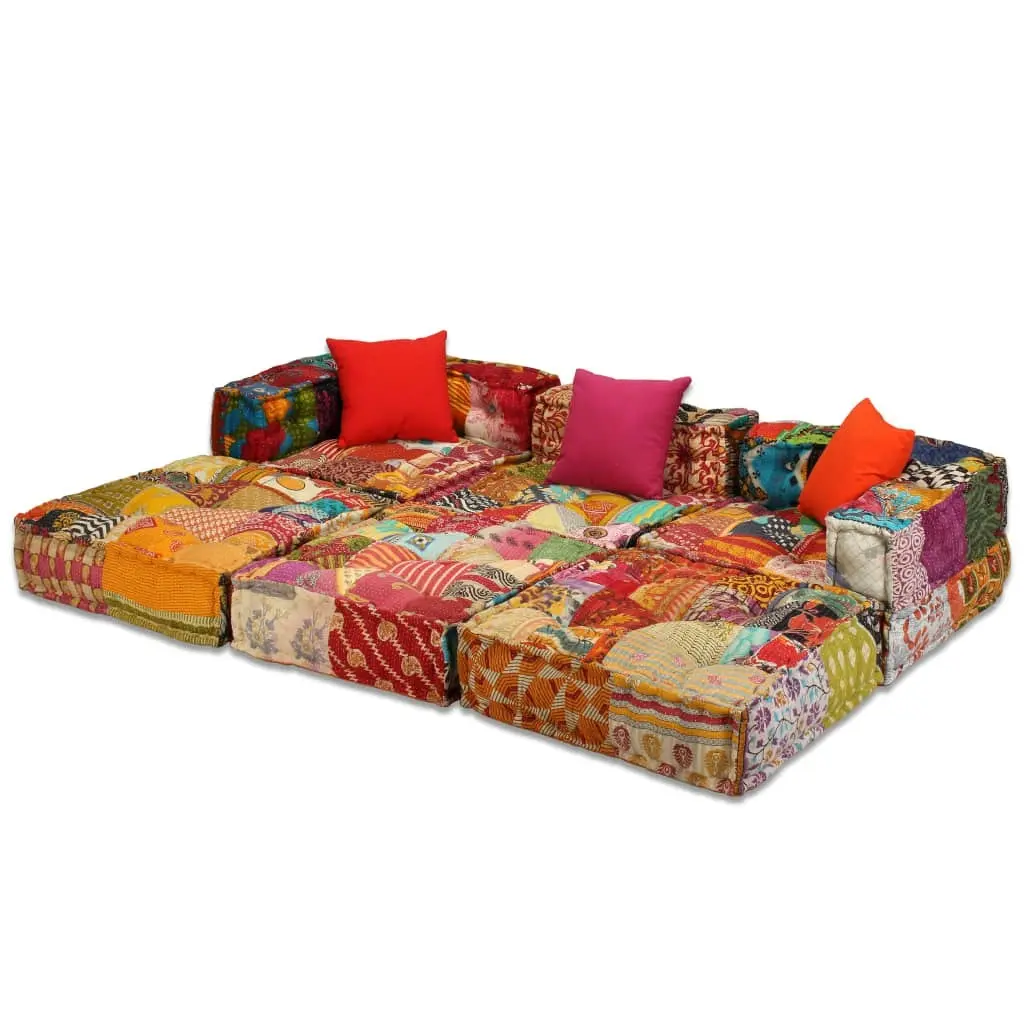 3-Seater Modular Pouffe Patchwork Fabric 244979