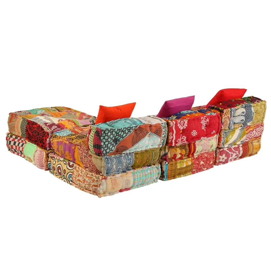 3-Seater Modular Pouffe Patchwork Fabric 244983