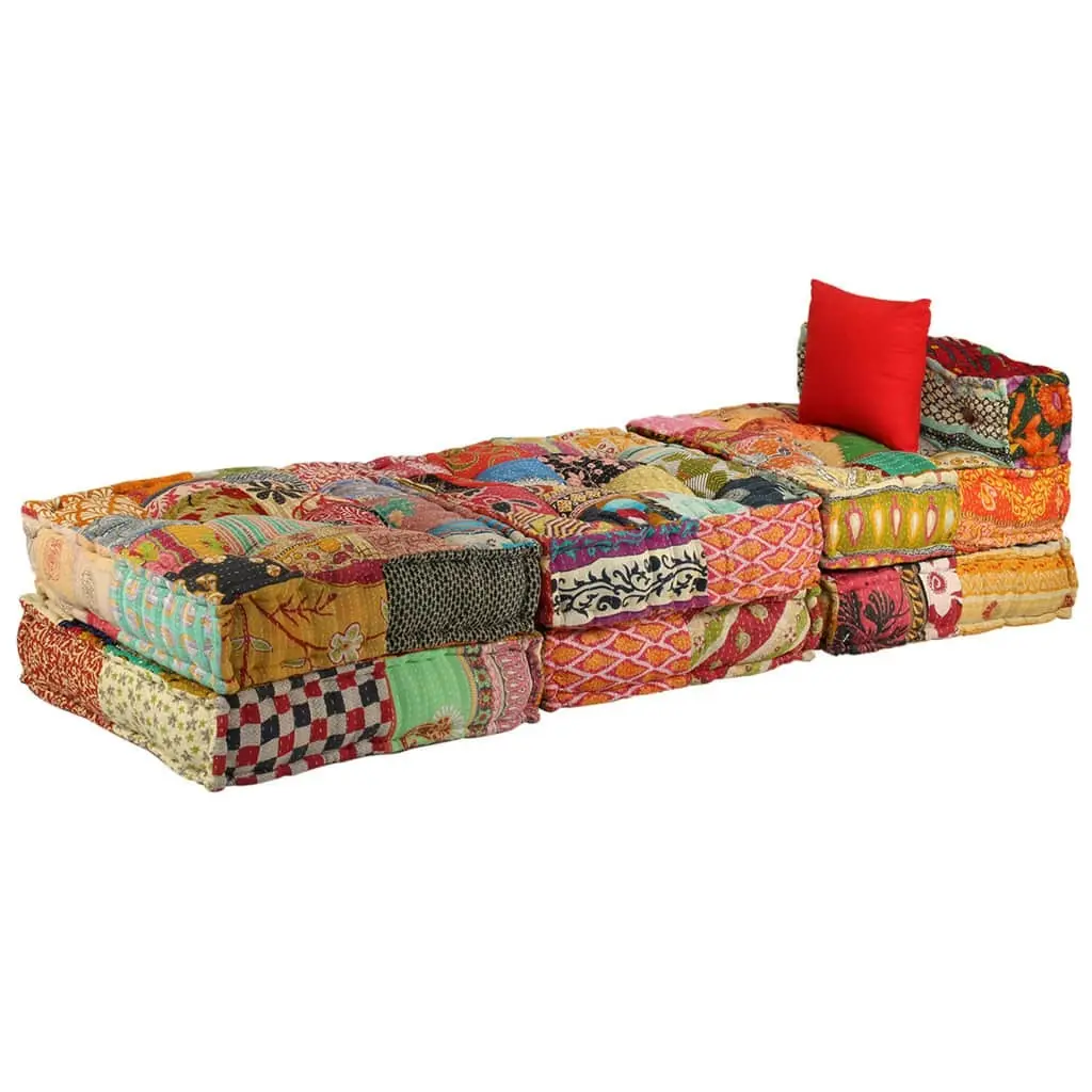 3-Seater Modular Pouffe Patchwork Fabric 244983