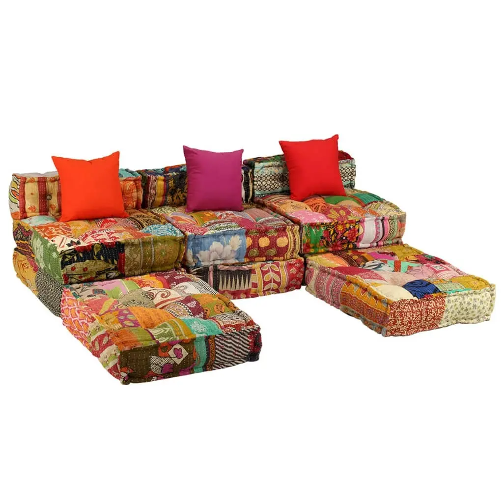 3-Seater Modular Pouffe Patchwork Fabric 244983