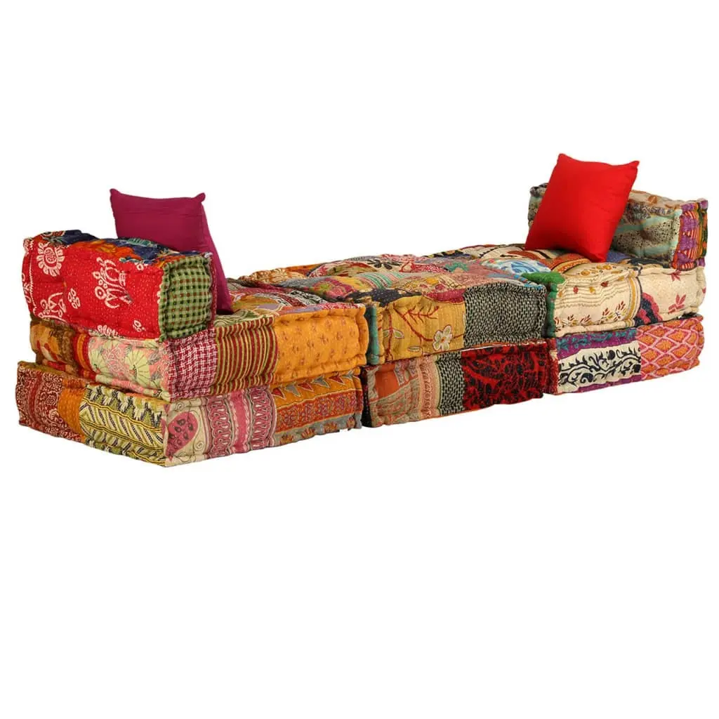 3-Seater Modular Pouffe Patchwork Fabric 244983