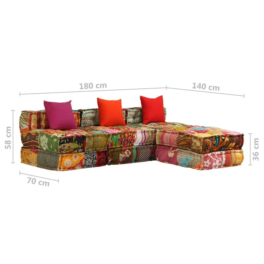 3-Seater Modular Pouffe Patchwork Fabric 244983