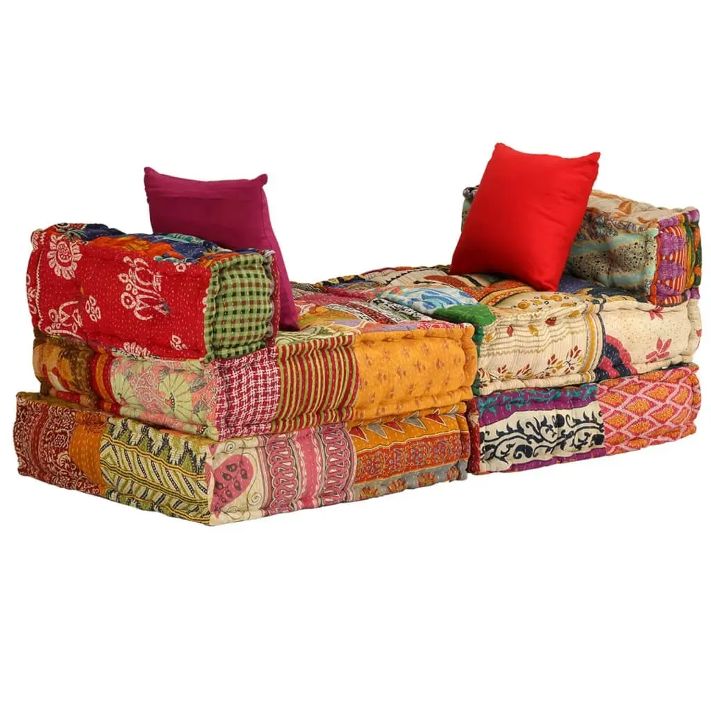 3-Seater Modular Pouffe Patchwork Fabric 244983