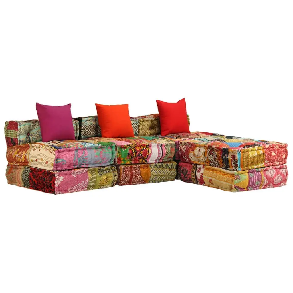 3-Seater Modular Pouffe Patchwork Fabric 244983