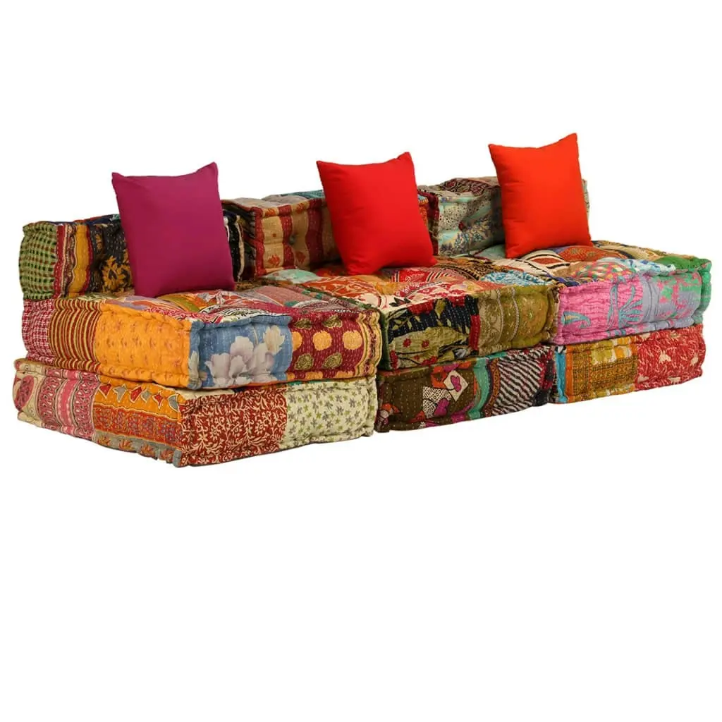 3-Seater Modular Pouffe Patchwork Fabric 244983