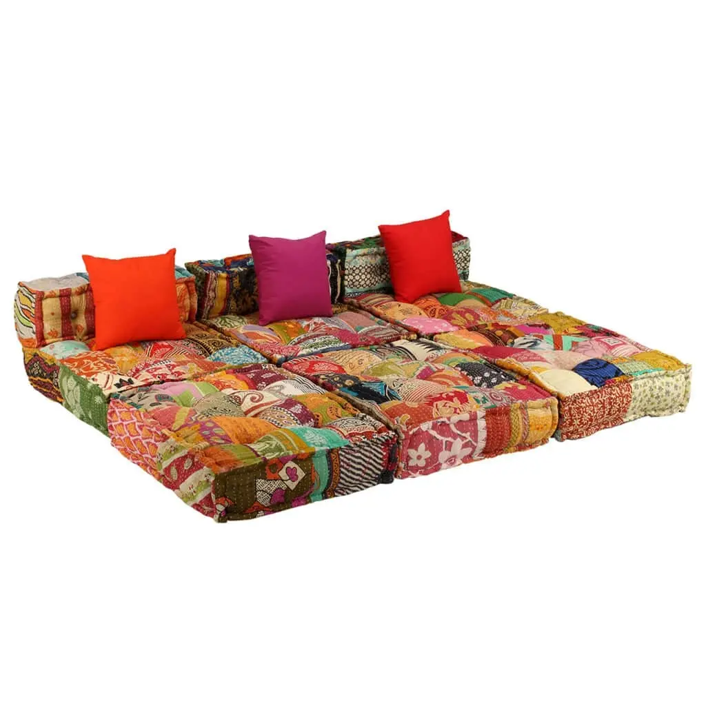 3-Seater Modular Pouffe Patchwork Fabric 244983