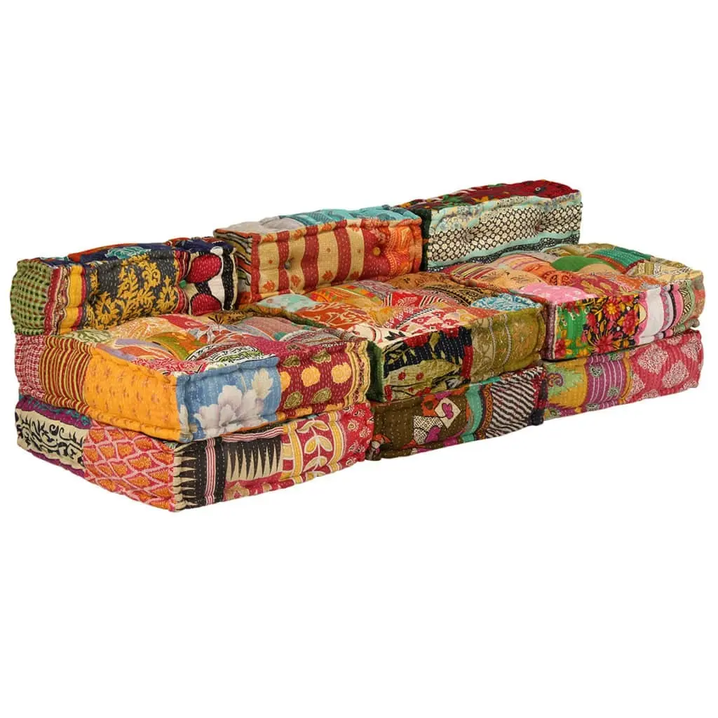 3-Seater Modular Pouffe Patchwork Fabric 244983