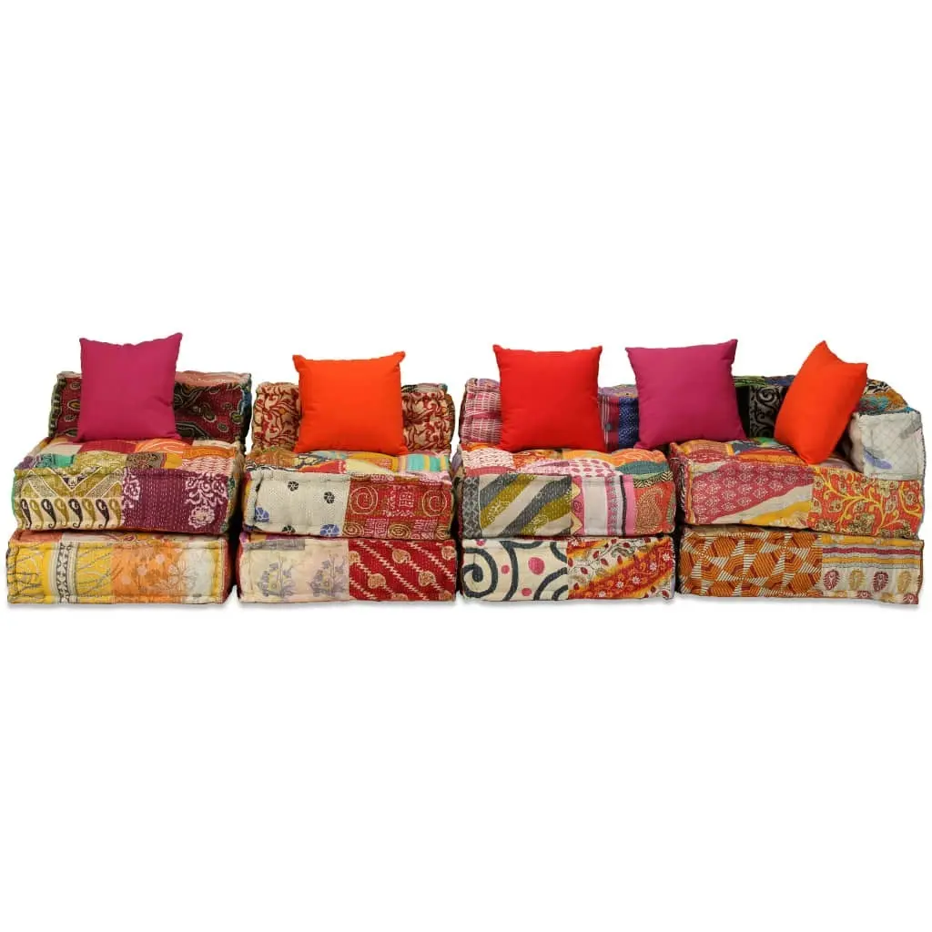 4-Seater Modular Pouffe Patchwork Fabric 244981