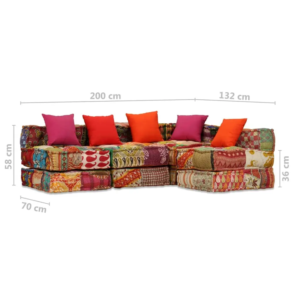 4-Seater Modular Pouffe Patchwork Fabric 244981