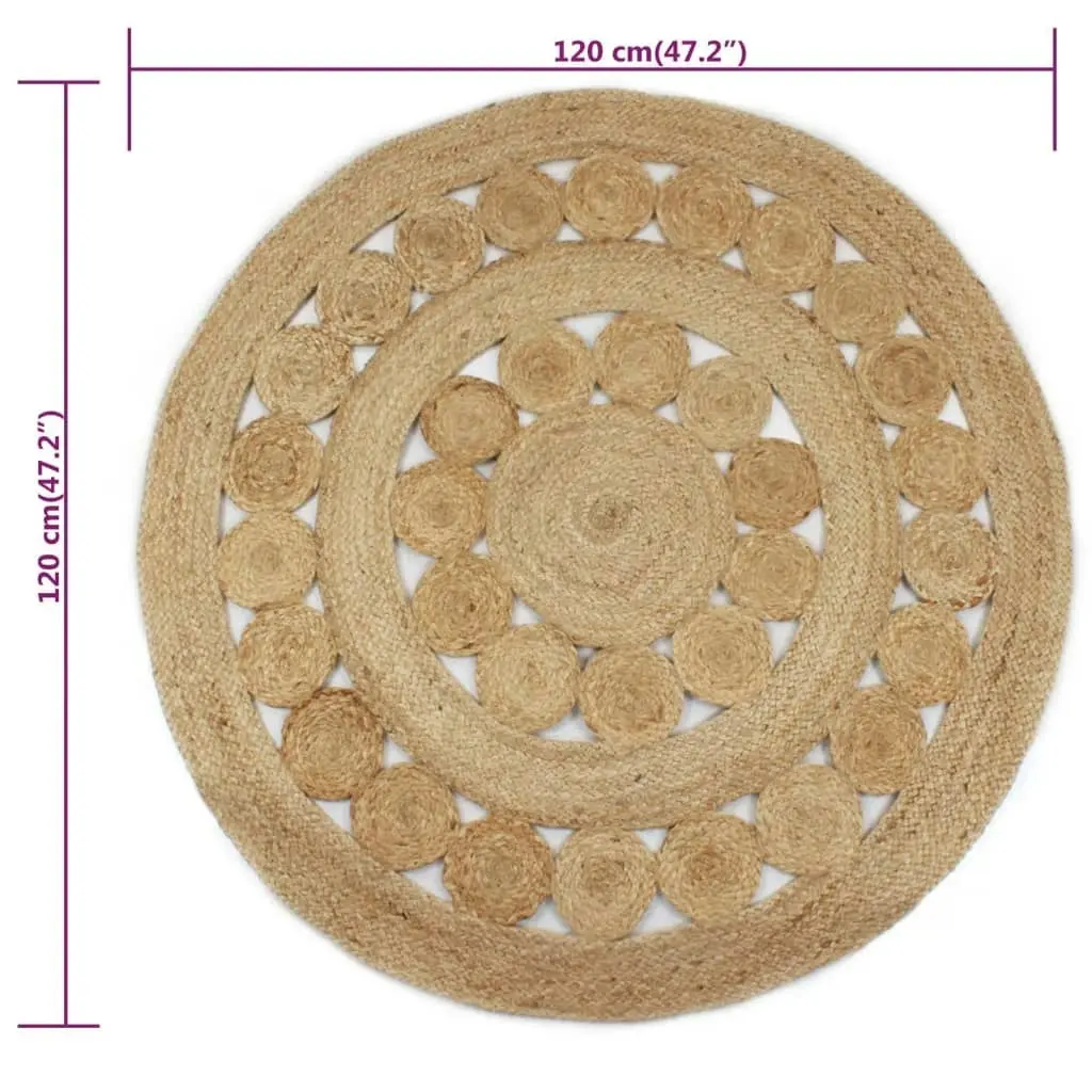 Area Rug Braided Design Jute 120 cm Round 245343